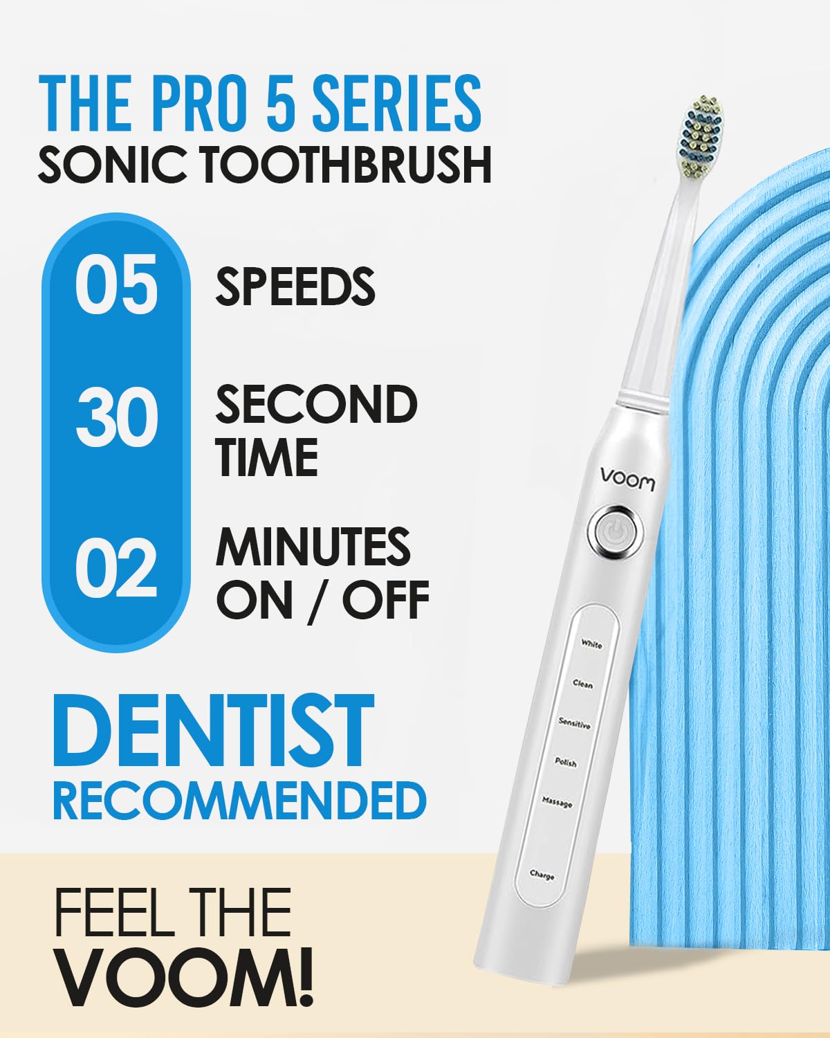 Voom Sonic Pro 5 Electric Toothbrush for Adults - Ultrasonic Electric Toothbrushes with Replacment Brush Head, Dentist Recommended Power Sonic Toothbrush with 5 Modes