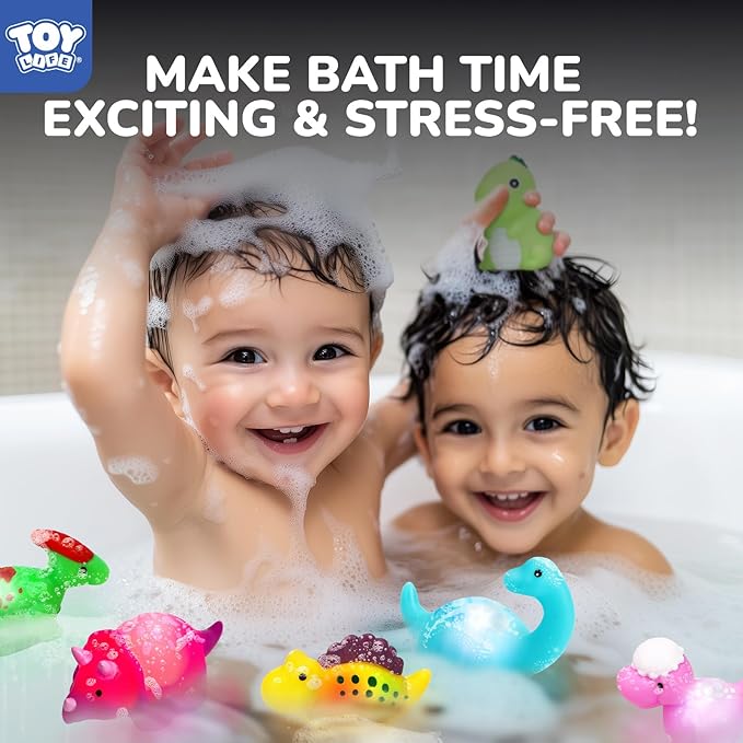 TOY Life 6 PC Dinosaur Light Up Bath Toys for Kids, No Hole Glow Bath Toys for Kids Ages 4-8, Baby Toddler Bath-Time Gifts for Easter, Birthday, Christmas, Ideal for Shower, Bathtub, Swimming Pool