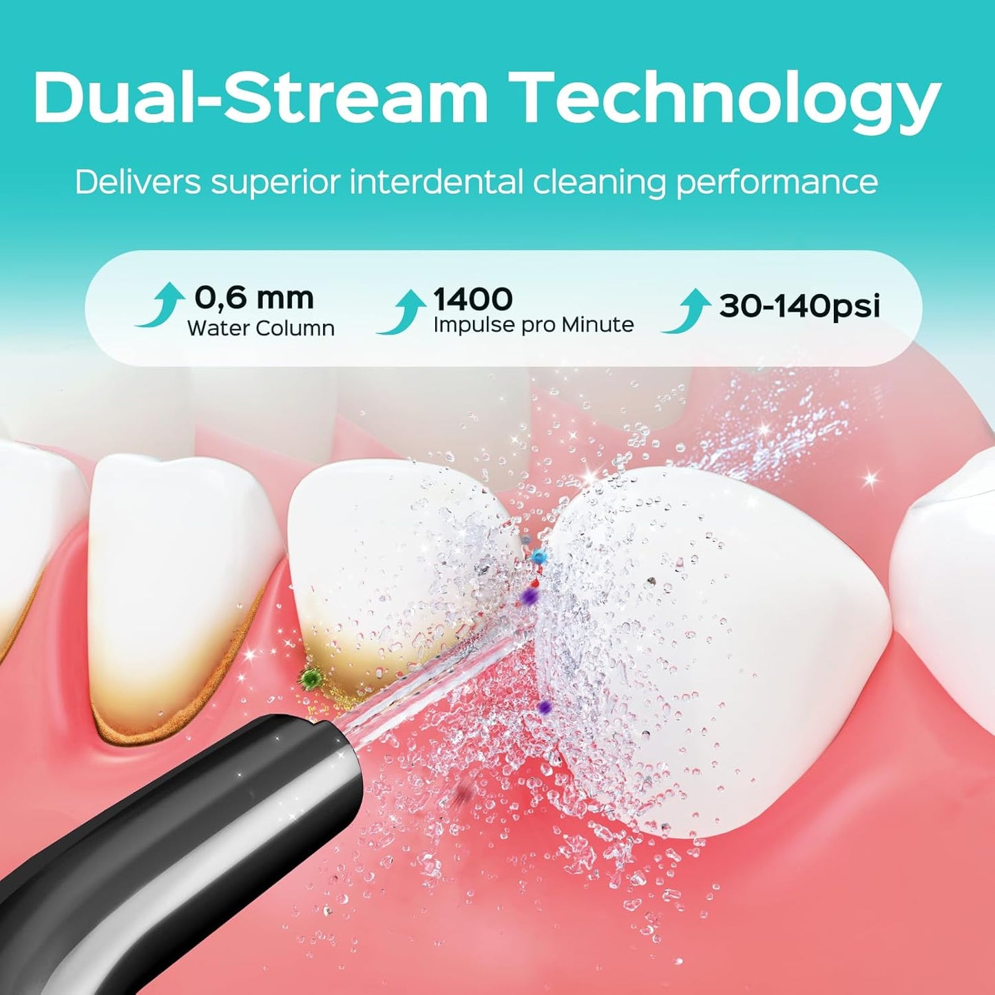 COSLUS Portable Water Flosser for Teeth: 4 Modes & 5 Intensity Levels Professional Electric Dental Pick for Sensitive Gums, Braces & Orthodontic - Cordless for Travel Use, for Adults, BPA-Free, Black