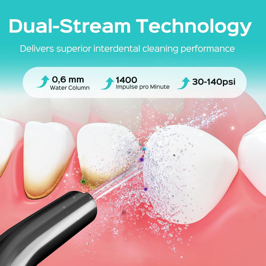 COSLUS Portable Water Flosser for Teeth: 4 Modes & 5 Intensity Levels Professional Electric Dental Pick for Sensitive Gums, Braces & Orthodontic - Cordless for Travel Use, for Adults, BPA-Free, Black