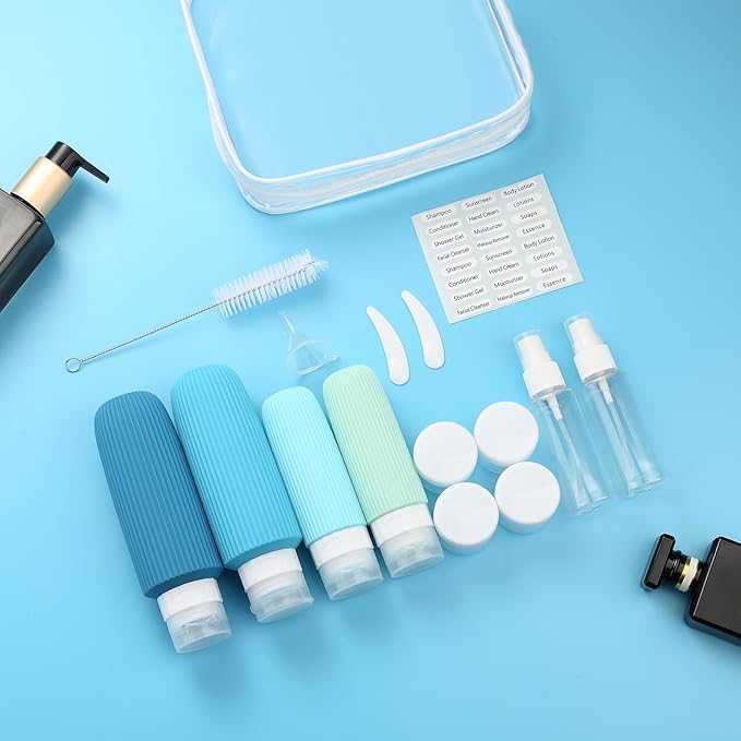 16 Pack Travel Bottles for Toiletries, Large 6oz Silicone Travel Containers, Leak Proof Refillable Liquid Shampoo And Conditioner Travel Essentials