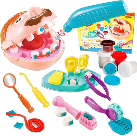 Dentist Color Dough Set, Dental Tools Kit Drill and Fill, Doctor DIY Playset Toys for Kids Toddlers 3 Years and Up, Art & Craft Gift with Moulds, Models, 5 Non-Toxic Color