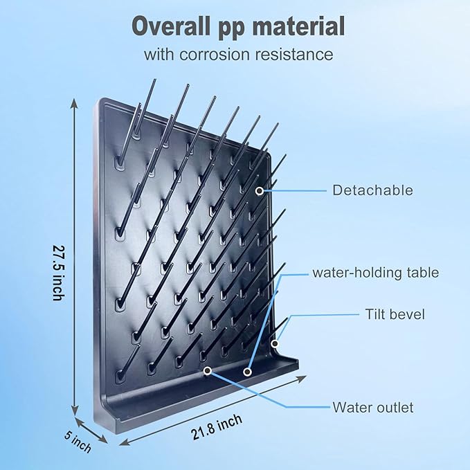 Lab Drying Rack 52 Pegs Laboratory Cabinets Glass Drying Racks Wall-Mount Black Cleaning Frame for School Laboratory Utensils Hidden Installation