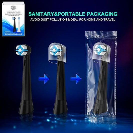 [Upgraded 2025] AmuLumon 4-Pack Ultra-Soft Toothbrush Heads for Oral-B iO Series (iO3/iO4/iO5/iO6/iO7/iO8/iO9/iO10) – Gentle Gum Care, Hygienic Travel-Ready Replacement Brush Heads (Black, 4PACK)