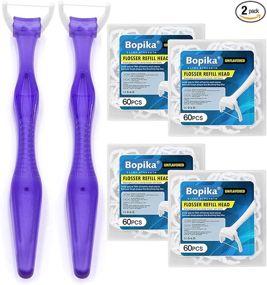 Bopika Dental Floss, Extra Strength Floss with 2 Dental Floss Handles and 240 flosser Refill Heads