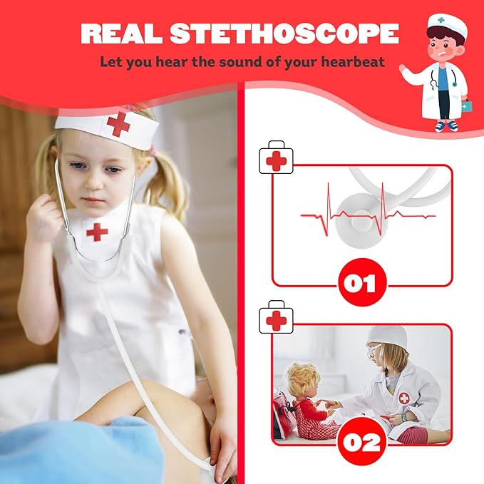Doctor Kit for Kids, Dentist Pretend Play Educational Doctor Toy Set, 25Pcs Wooden Medical Kit with Stethoscope & Bag & Pretend Teeth & Doctor Toys, Role Play Toys for Girls and Boys 3-8 Years Old