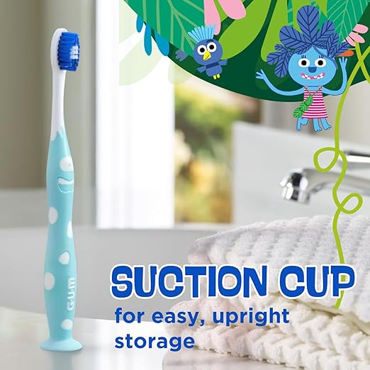 GUM Monsterz Jr Kids’ Toothbrush, Soft Bristled Children’s Toothbrush with Suction Cup, for Ages 5+, 1 Count(Pack of 6)
