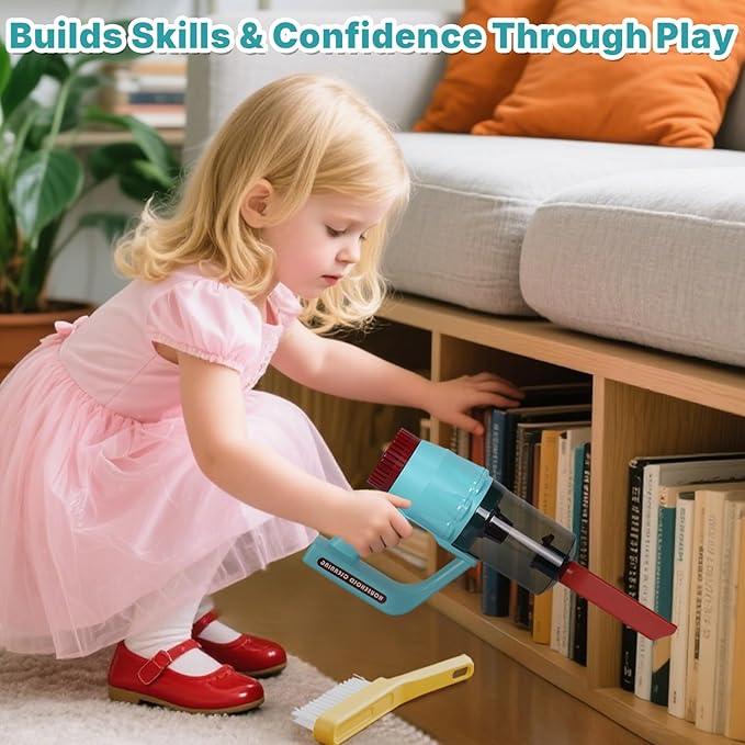 3-in-1 Kids Cleaning Toy Set, Working Toy Vacuum with Real Suction, Toddler Broom & Mop, Pretend Home Cleaning Kit for Boys & Girls Ages 3+