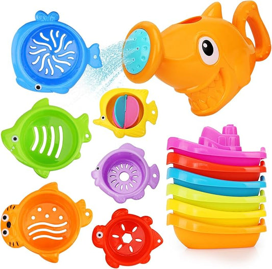 Baby Bath Toys for Kids Ages 1-3,13 Pcs Bathtub Toys for Babies 6-12-18 Months, Mold Free Bath Toys Toddlers 2-4 Years Old,Stacking Cups & Watering Can,Water Table Toys for Infants Boys Girls 1 2 3 4