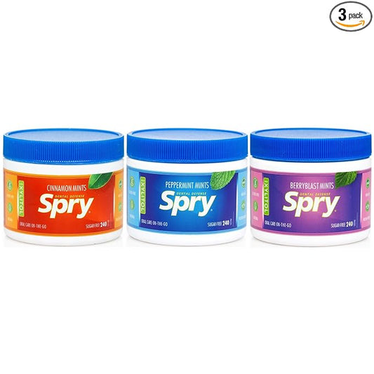 Spry Xylitol Variety Mints Sugar Free Candy - Promote Oral Health, Increase Saliva Production, Stop Bad Breath, Non-GMO, Gluten-Free, 240 Count (Pack of 3)