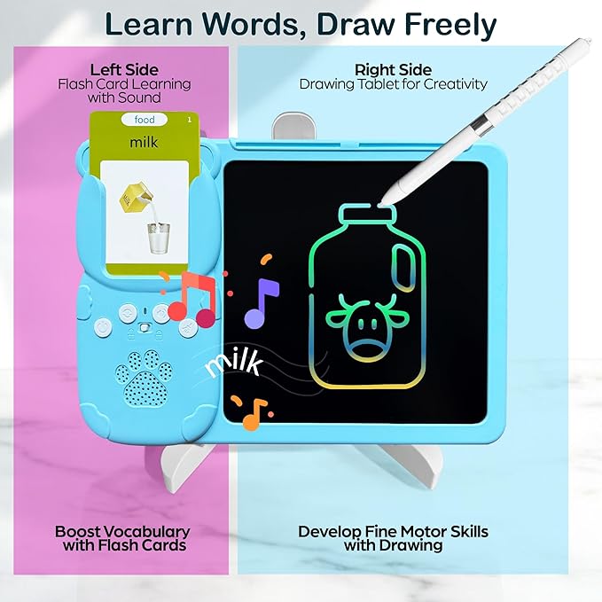 Talking Flash Cards for Toddlers - LCD Writing Tablet Kids - Drawing Tablet Toddler Toys 510 Sight Words Learning Montessori - Autism & Speech Therapy Toys - Kindergarten Gifts