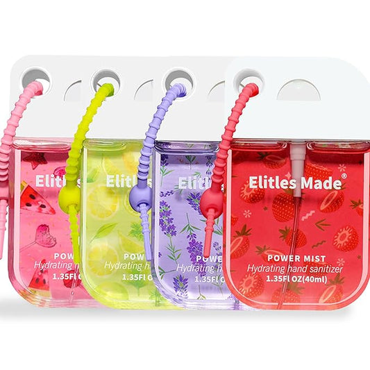 Hand Sanitizer Spray, 4Pack Spray Hand Sanitizer Travel Size With Cute Keychain, Scented Power Mist Hydrating for Kids Christmas Gifts, 1.35FL.OZ (Watermelon,Strawberry,Lemon,Lavender