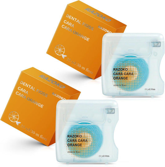 RAZOKO Coconut Oil Infused Woven Dental Floss, Vegan and Cruelty-Free, Orange Scent, 4 Month Supply (33 Yds x 2 Units)
