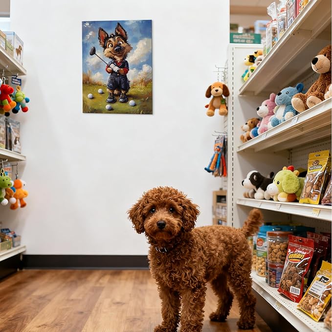 YOUHONG Animal Wall Art Animal Pictures Wall Decor Dog Painting with Inner Wooden Frame - Lightweight, Sports Decor for Boys Bedroom Living Room Decoration Ready to Hang (12x15.7 Inches)