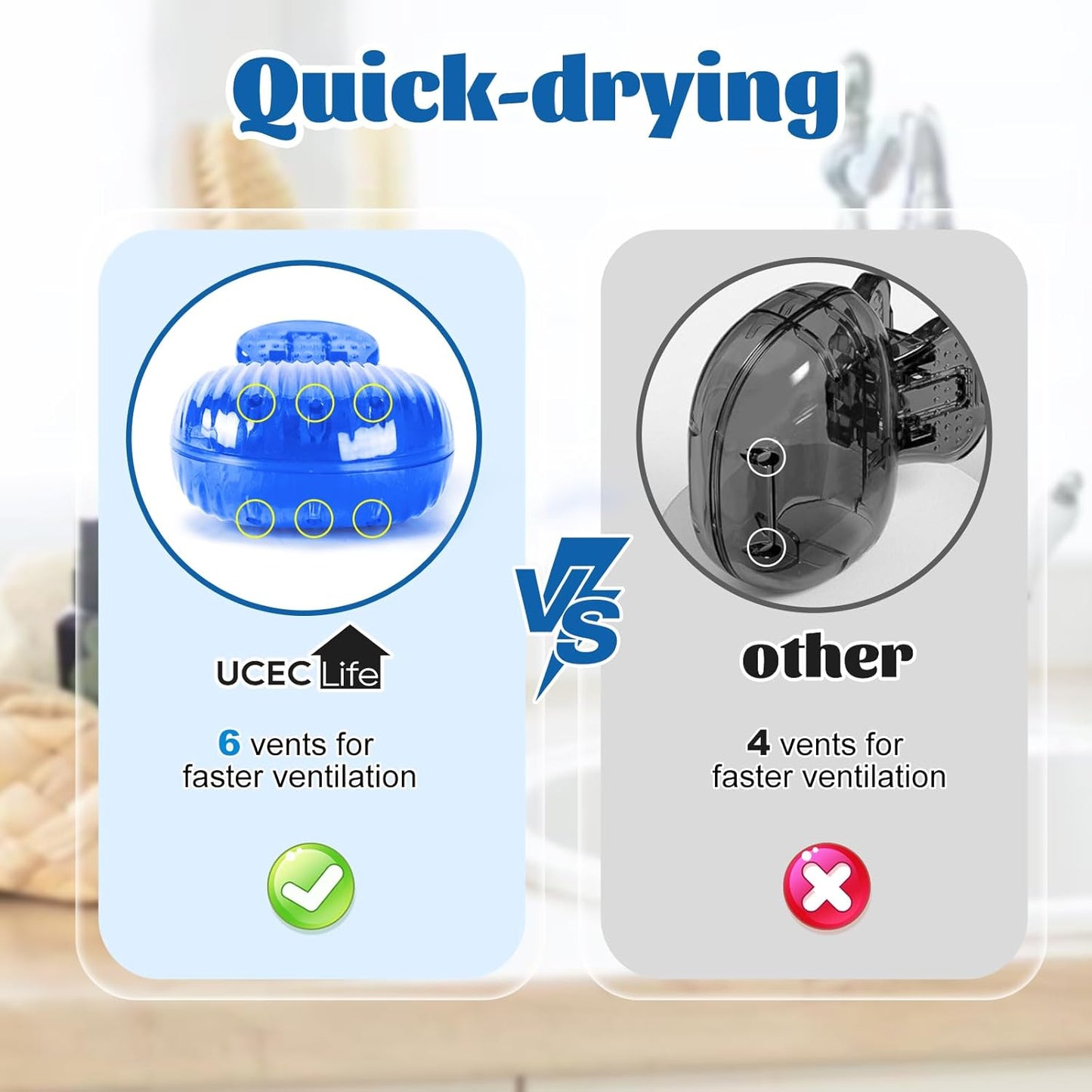 UCEC Toothbrush Caps, Protector Head Covers Case Plastic Clip for Travel, Camping, Bathroom, School, Business, 6 Pack