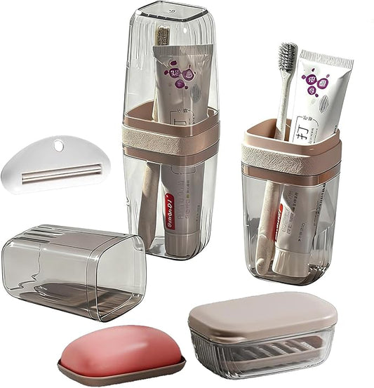 Large Toothbrush Travel Case and Travel Soap Case, Toothpaste Squeezer Portable Toothbrush Holder for Travel, Vacation, Camping, Gym, Business Trips, Hostel, School Dorm