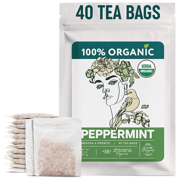 Peppermint Tea Organic (40 Tea Bags) - Hot Tea for Energy, Digestion, Nausea, Motion Sickness, Respiratory Support, Stress Relief - Te de Menta Organico Natural