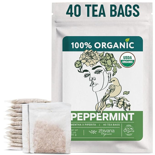 Peppermint Tea Organic (40 Tea Bags) - Hot Tea for Energy, Digestion, Nausea, Motion Sickness, Respiratory Support, Stress Relief - Te de Menta Organico Natural