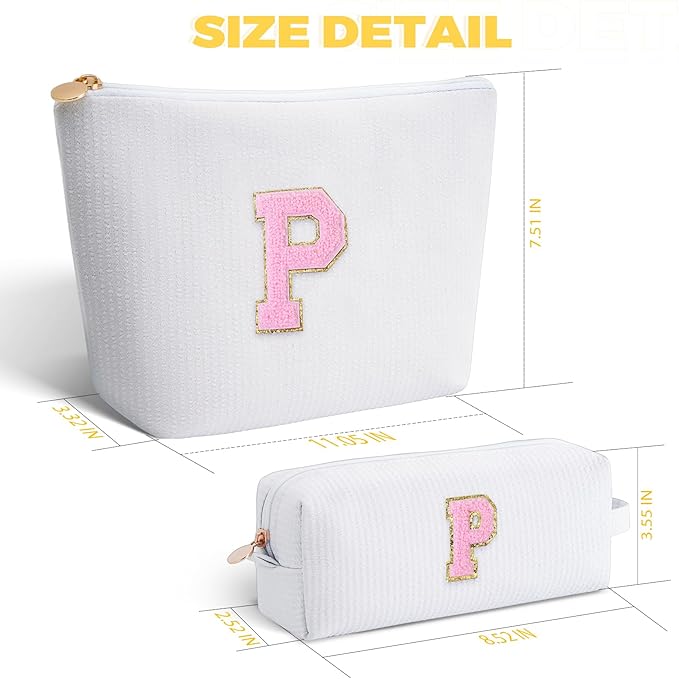 Personalized Makeup Bag for Women Girls - Fashion Cosmetic Bag Trendy Travel Toiletry Bag with Initials Letter - Teen Gifts - White,P
