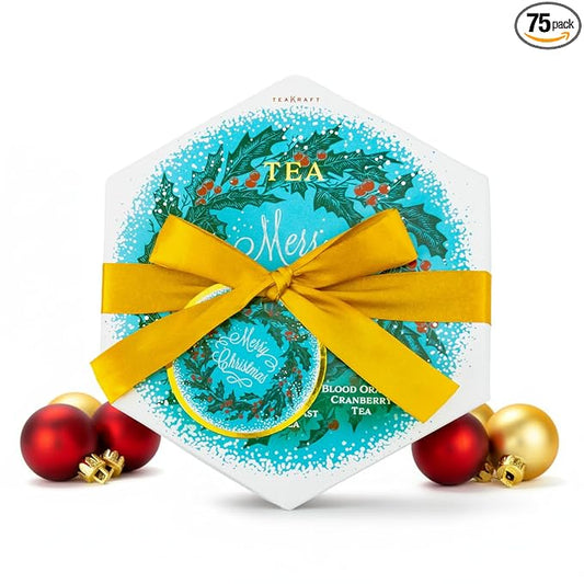 Life Plus Style Gourmet TeaKraft Merry Christmas Tea Gift Box 3 Holiday Flavors 75 Christmas Tea Bags Gift Set Holiday Tea Collection Tea Sets for Women and Christmas Gifting
