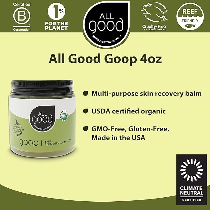 All Good Goop Organic Skin Care Recovery Balm - All Purpose Ointment w/Calendula, Lavender, Beeswax - Chafing Cream, Dry Skin Salve, Cracking Lip Moisturizer - Soothes, Hydrates & Calms - 4oz
