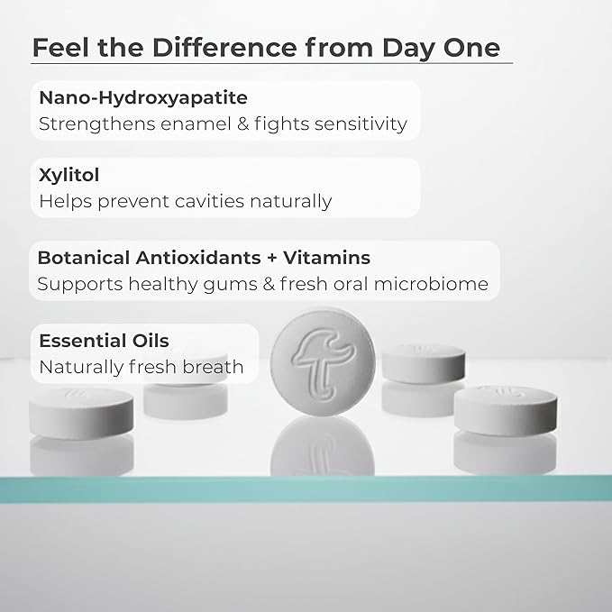 Cool Mint Fluoride-Free Toothpaste Tablets with Nano Hydroxyapatite | Natural Whitening, Enamel Strengthening, Plastic-Free & Travel-Friendly (4 Month Refill)