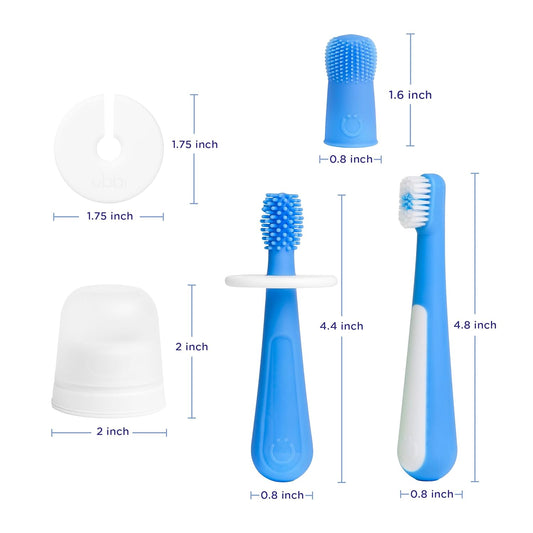 Ubbi Grow with Me Toothbrush Training Set for Babies and Toddlers, Includes Silicone Finger Brush, 360° and Soft Bristled Toothbrush, Polaris Blue