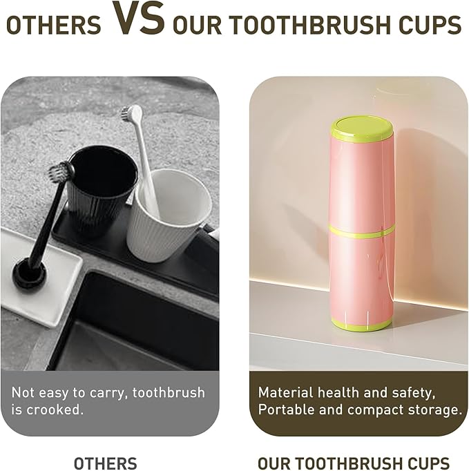 Toothbrush Cup with Cover – Leak-Proof Seal, Large Capacity for Electric Toothbrushes, Detachable 2-in-1 Design | Portable for Travel, Home & Office | Ideal for Travelers, Families, Students (Pink)