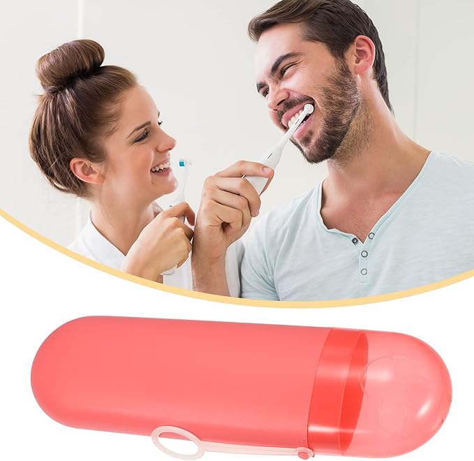 VOCOSTE 1 Pcs, Portable Toothbrush Case with Hook, Plastic, Traveling Toothbrush Holders Case, Travel Business, Red, 8.07"x2.36"x1.38"