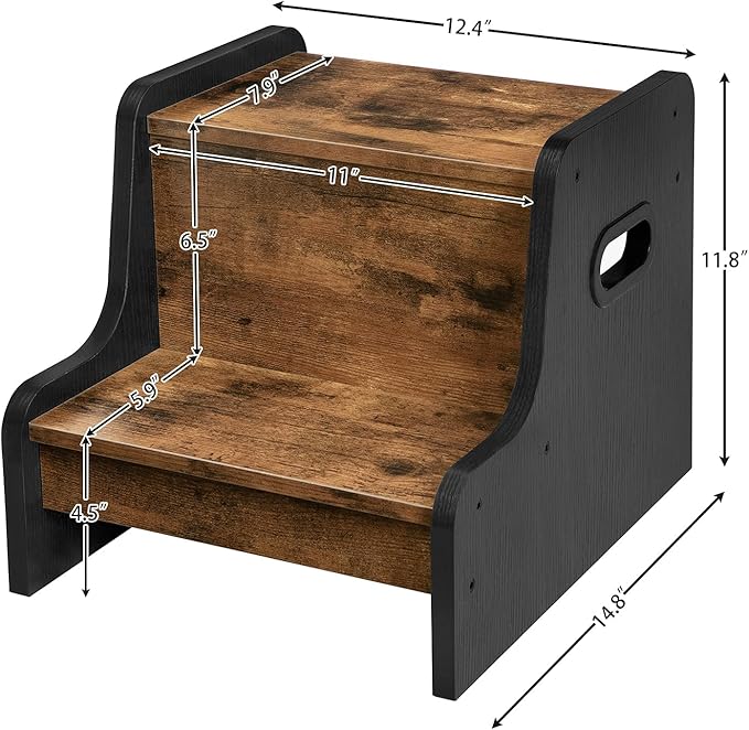 HOOBRO Step Stool for Kids, Two Step Toddler's Stool, Kids Potty Training Stool with Handles, Non-Slip Pads for Safety, Easy to Move, for Sink, Bathroom, Bedroom, Rustic Brown BF01JD01G1