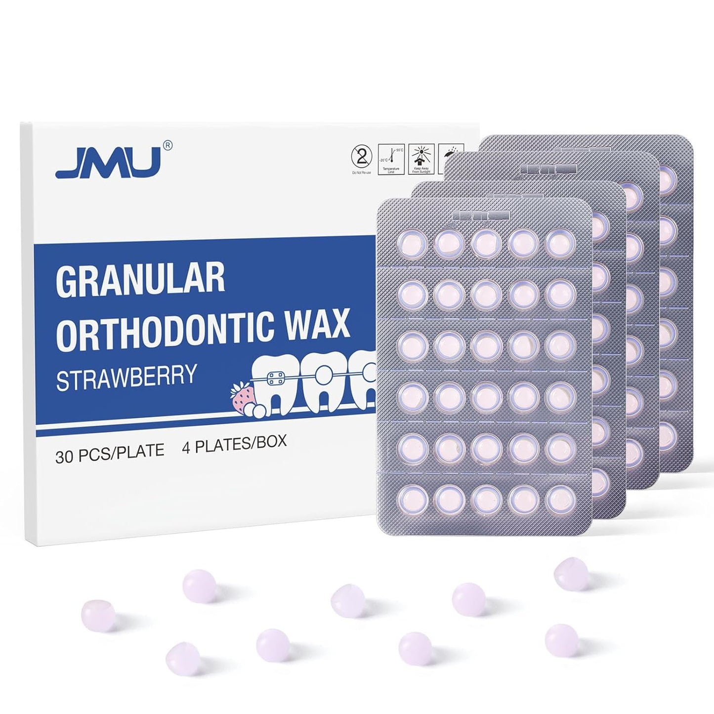 JMU Orthodontic Wax for Braces Wax Dots 120 Individually Wrapped, Dental Wax for Comfort & Protection, Strawberry
