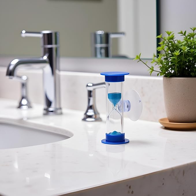 2Pcs Blue Toothbrush Timer for 2mins Sand Clock Timer 2 Minute Sand Timer, Plastic Suction Cup Hourglass Sandglass Desktop Ornament Party Favors