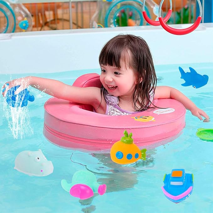 INNOCHEER Baby Bath Toys for Toddlers, Water Table Toys with Mold Free Stacking Cups, Quick Dry Organizer Net, 13 Pcs Bathtub Game, Beach and Pool Party