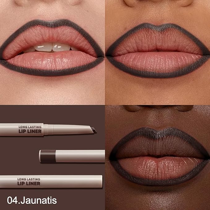 Erinde Long-Lasting Lip Liner Pencil, 2-in-1 Matte Lipliner Pencil for Sculpting & Filling, Rich Color Creamy Waterproof Lip Liner Crayon, Lip Contour Tint, Vegan & Cruelty-Free, 04 Charcoal Black