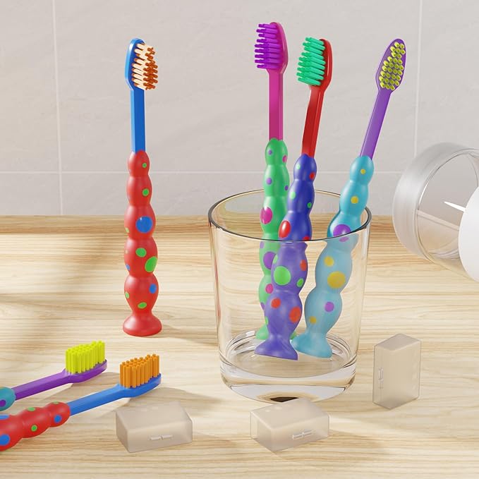 Newday Kids toothbrushes 6 Pack Set Soft Bristles Fun Lovely with Suction Cup, Includes Travel Covers, Animal toothbrushes for Kids Boys & Girls, Toddlers &Children Teeth Age 3+ (Multicolor)