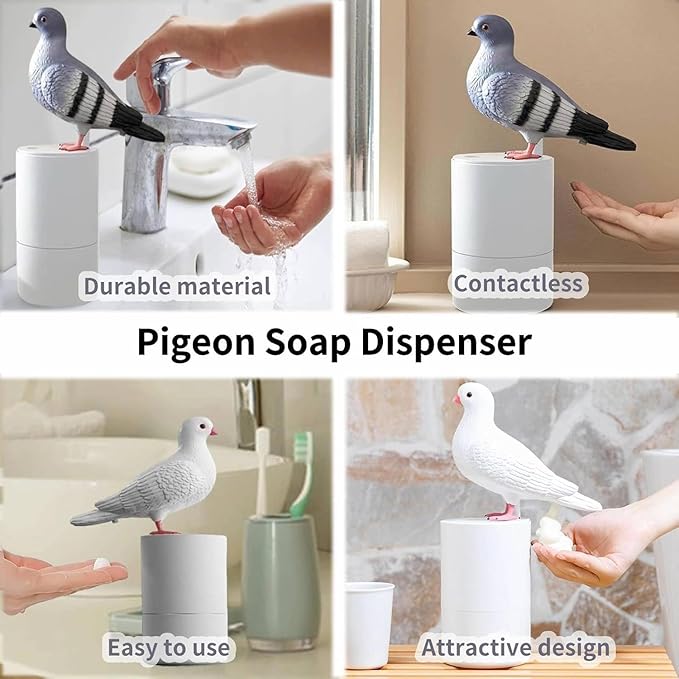 Fun Animal Series Foam Soap Dispenser-Shiba Inu,Pigeon,Shaped Foam Hand Washer,Automatic Soap Dispenser for Bathroom & Kitchen, Hilarious Gift for Kids, Adults (Peace Dove Series (White))
