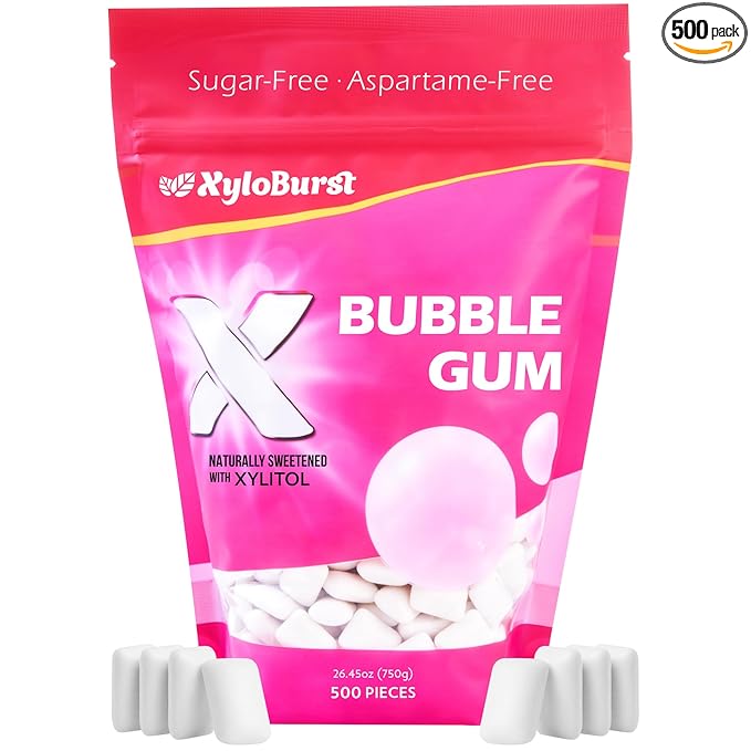 XyloBurst Gum | Xylitol Chewing Gum | Sugar Free, Gluten Free, Keto Friendly | Aspartame Free Gum For Oral Health | Bubble | 500-Count Bag