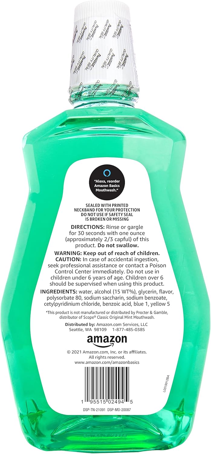 Amazon Basics Mint Mouthwash, Fresh Mint, 1.5 Liters, 50.7 Fluid Ounces, 2-Pack (Previously Solimo)