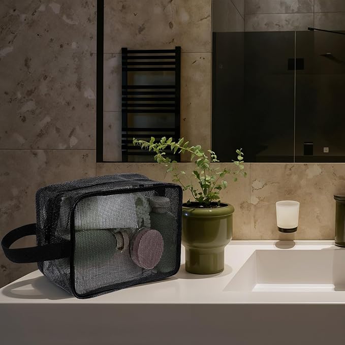 Mesh Shower Caddy Bag, Portable Rectangle Toiletry Bags Quick Dry Tote Bag with Zipper Toiletry Organizer Bags for Gym Travel Camping College Dorm Room Bathroom(9.8x4.3x6.3in)