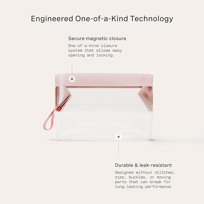 Cadence Parcel - Clear Kit with Magnetic Closure - Durable and Leak-Resistant Travel Toiletry Kit - TSA-Compliant & Modular Design - Hygiene Bag for Travel Essentials - 1 Qt - Rose