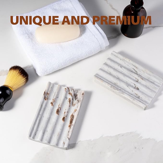 Soap Holder, Marble Soap Dish for Shower, Bar Soaps Holder with Water Ripple Design, Easy Cleaning Soaps Saver for Kitchen Sink，Bathroom, Executive Indian Natural Stone Soap Tray