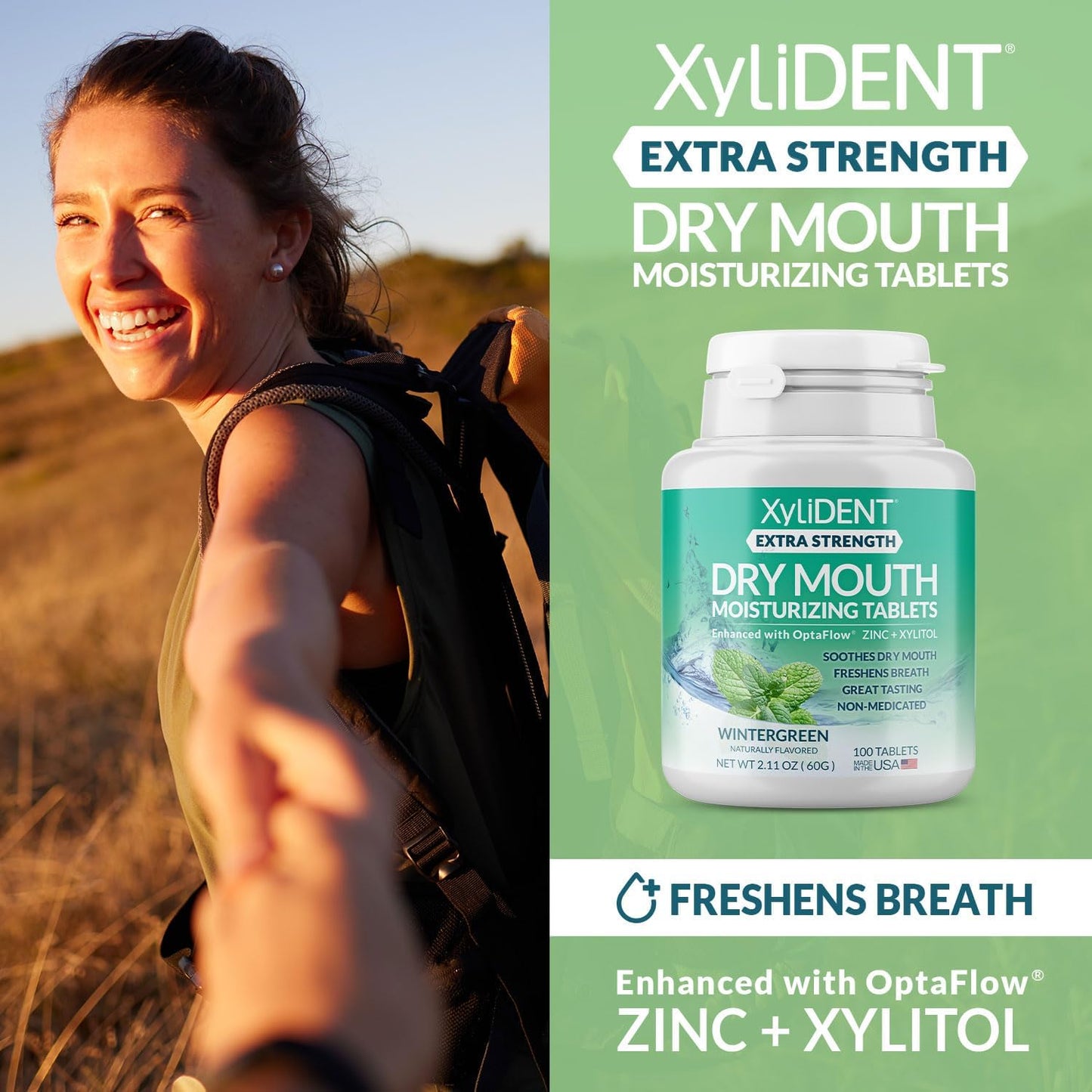 Extra Strength Xylitol Tablets for Dry Mouth Relief - Stimulates Saliva, Freshens Breath, Reduces Acid Production, Fast Acting Relief, 100 Count (Wintergreen)
