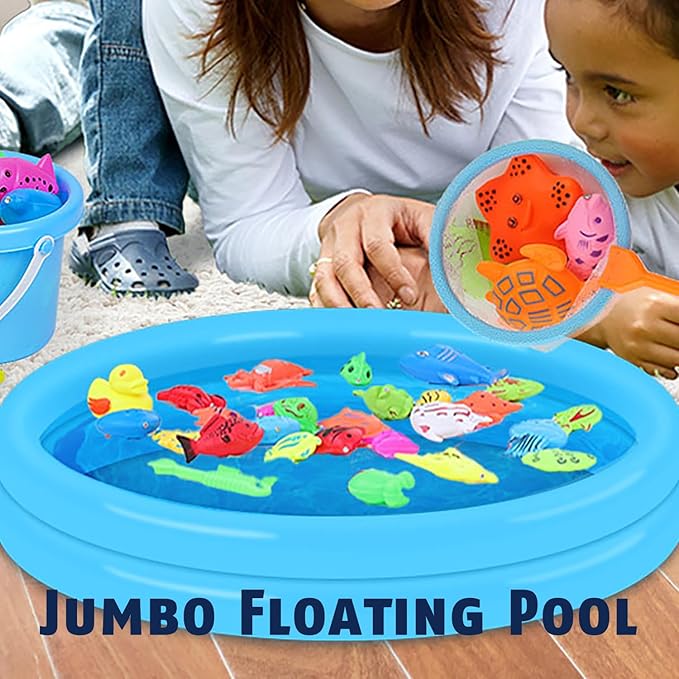 CozyBomB™ Magnetic Fishing Toys Game Set for Kids | Water Table Bathtub Kiddie Pool Party Pole Rod Net, Outdoor Plastic Floating Fish, Toddler Bath Color Ocean Sea Animals Birthday Gift Age 3-5 6 4-8