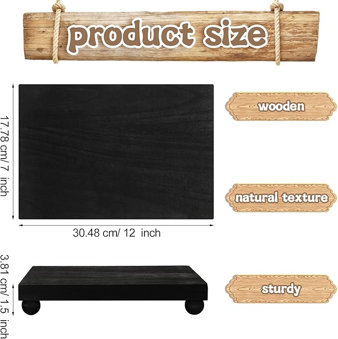 Amyhill Wood Pedestal Stand Kitchen Soap Tray Farmhouse Wooden Riser Stand for Kitchen Bathroom Counter Table Decor Plant Candle Vases Display (Black, 12 x 7 inch)