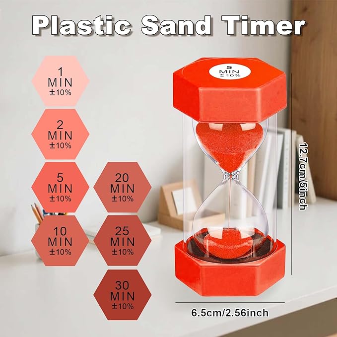 20 Minute Hourglass Sand Timer, Plastic Hexagon Hourglass Sand Clock 20 Min, Reloj De Arena 20 Minutos,Unbreakable Green Hour Glass Sandglass for Classroom Games Kitchen (Red)