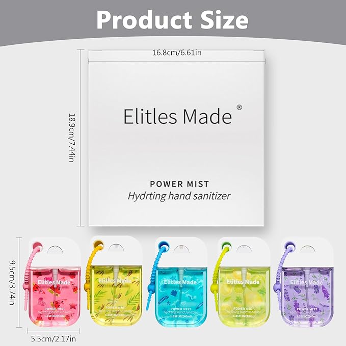 Hand Sanitizer Spray, 5Pack Spray Hand Sanitizer Travel Size With Keychain, Hydrating for Kids Christmas Gifts,1.35FL.OZ(Watermelon,Lemon,Lavender,Vanilla,Ocean