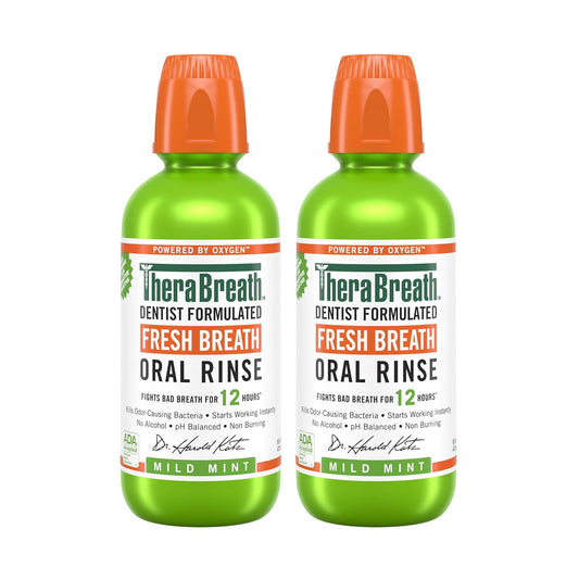 TheraBreath Fresh Breath Mouthwash, Mild Mint Flavor, Alcohol-Free, 16 Fl Oz (2-Pack)