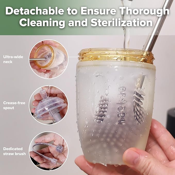 haakaa Weighted Straw Sippy Cup for 6+ Month Old, Silicone Baby Straw Cup Toddler Water Bottle with Straw Brush, 8oz/250ml, Grey