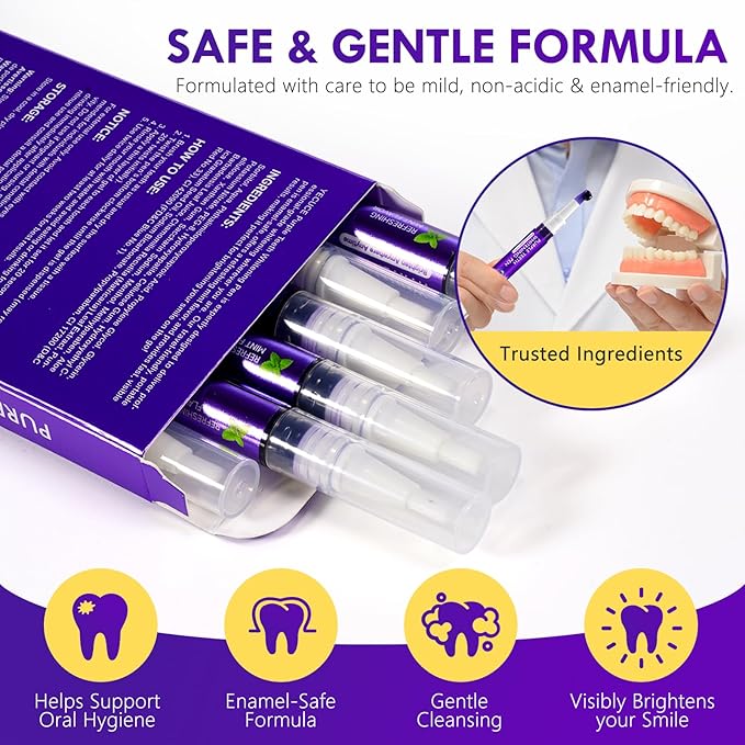 Purple Teeth Whitening Pen, 6PCS Teeth Whitening Gel Essence, Gentle Formula, No Sensitivity Snow Teeth Whitener Gel Kit for a Brighter Smile
