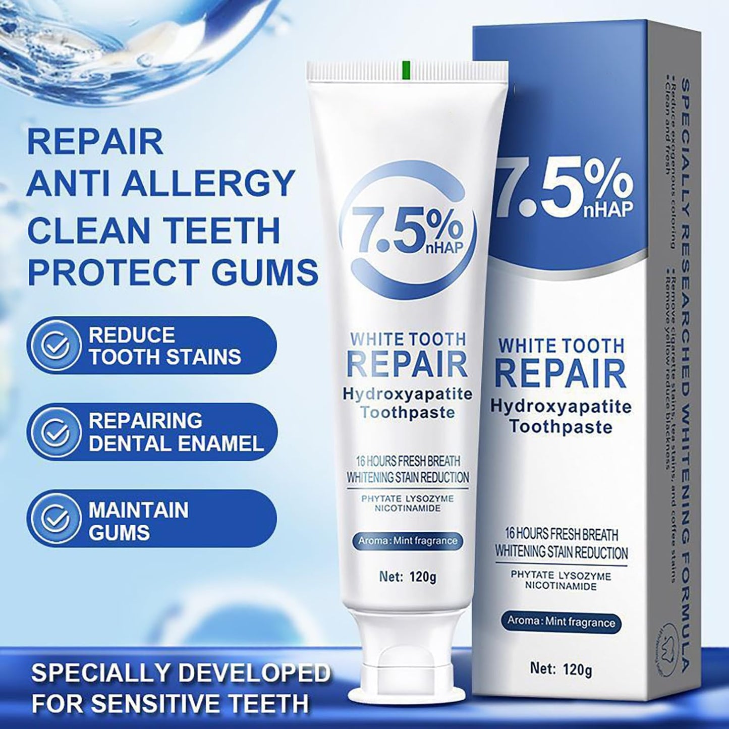 Hydroxyapatite Toothpaste 7.5, Mint Fragrance 16 Hours Fresh Breath,Best ceelike Hydroxyapatite Toothpaste for Enamel Protection and Tooth Strengthening Use for Oral Care (1Pack d, Mint_d)